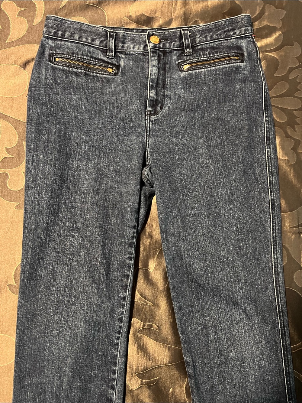 Lauren Ralph Lauren Dark Blue Straight Leg/ Bootcut Jeans Gold Zips Bare Back 6